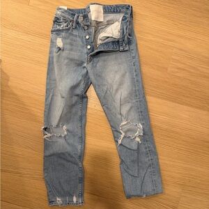 MOTHER Denim Women’s Relaxed Light Blue Ripped Jeans